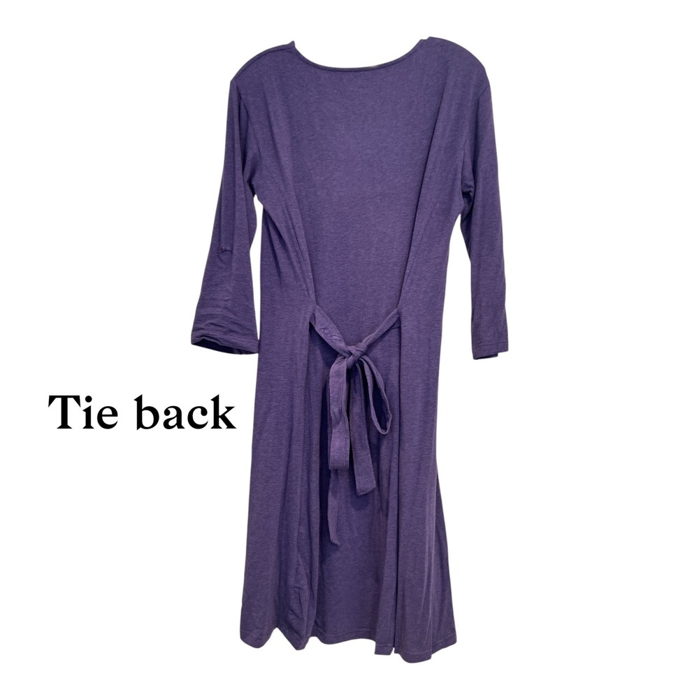 KÜHL Organic Cotton Midi Dress Large Faux Wrap Ruched Roll Tab Outdoor Travel - Picture 8 of 9